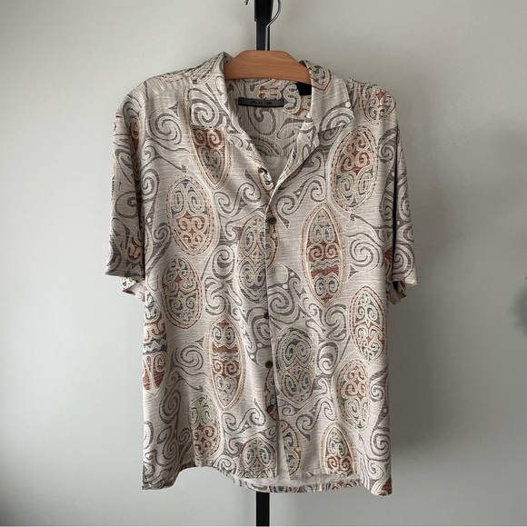 Axis 100% Silk Printed Casual Button Down Short Sleeve Shirt Mens Size Medium - Picture 1 of 7